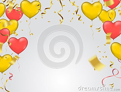 Vector illustration with gold and red balloons in the shape of h Vector Illustration