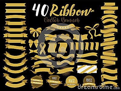 40 Gold Ribbon vector illustration with flat design. Included the graphic element as retro badge, guarantee label, sale tag, disco Vector Illustration