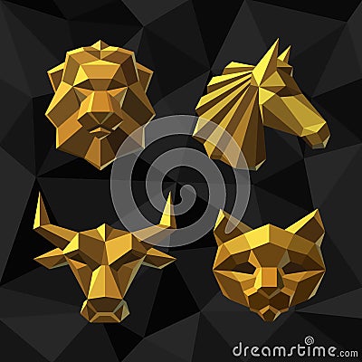 Vector illustration Golden animals Polygon style. Vector Illustration