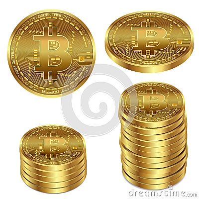 Vector illustration of a golden bitcoin on a white background. Vector Illustration