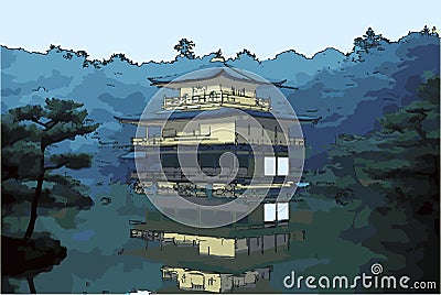 Vector Illustration of The Golden Pavilion - Kyoto, Japan Vector Illustration