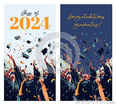 Vector illustration of graduating students, posterized style, flat colors. Vector Illustration
