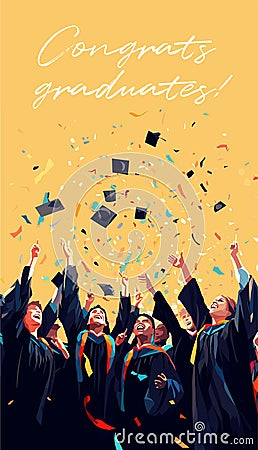 Vector illustration of graduating students, posterized style, flat colors Vector Illustration