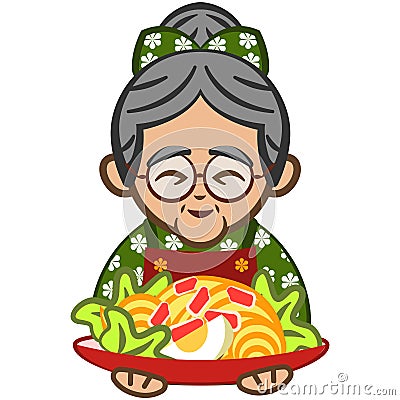 vector illustration of grandma serving a plate of noodles Vector Illustration