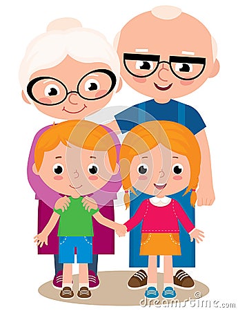 Vector illustration of grandparents and their grandchildren Vector Illustration