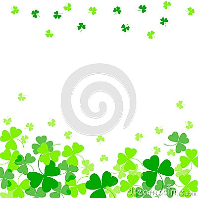 Vector illustration of green clover leaves on white. St Patrick`s Day background. Vector Illustration