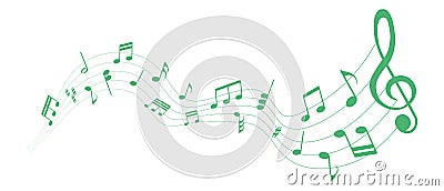 Vector illustration of green colored sheet music - musical notes melody Vector Illustration