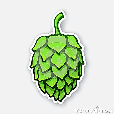 Sticker of a green cone of hop Vector Illustration