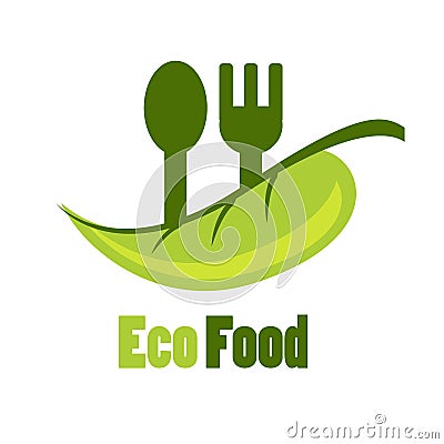 Vector illustration green leaf with dark gree spoon and fork on Vector Illustration