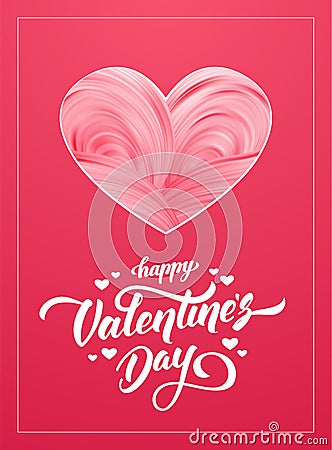 Vector illustration: Greeting card with abstract twisted paint shape of heart on red background. Happy Valentines Day Vector Illustration