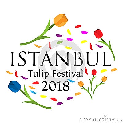 Vector illustration of greeting card with Istanbul tulip festival 2018. Flat design. Vector Illustration