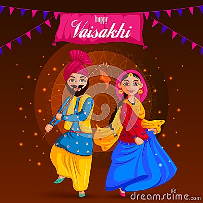 Greetings background for Punjabi New Year festival Vaisakhi celebrated in Punjab India Vector Illustration