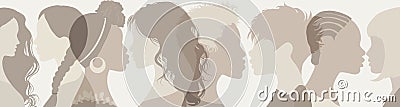 Silhouette group multiethnic diversity women and girl who talk and share ideas and information. Women social network community Vector Illustration