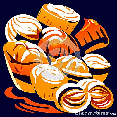 A vector illustration of a group of sweet buns in a bowl Generative AI Vector Illustration