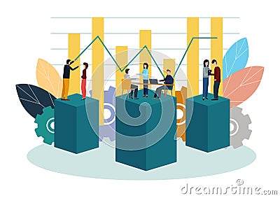 Vector illustration. Growth chart concepts, work of professional people teamwork Cartoon Illustration