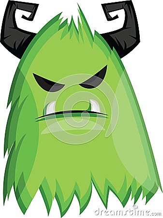 Vector illustration of grumpy green monster with big black horns Vector Illustration