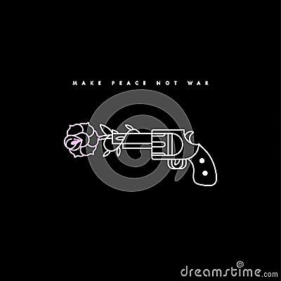 Vector illustration gun shooting flower. Linear graphic print for t-shirts. Poster or print old school style. Motivation Vector Illustration