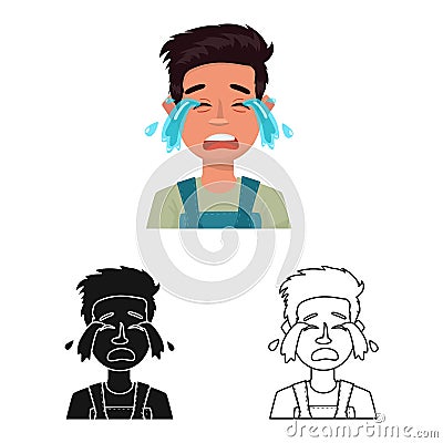Vector illustration of guy and cry icon. Set of guy and tears stock symbol for web. Vector Illustration