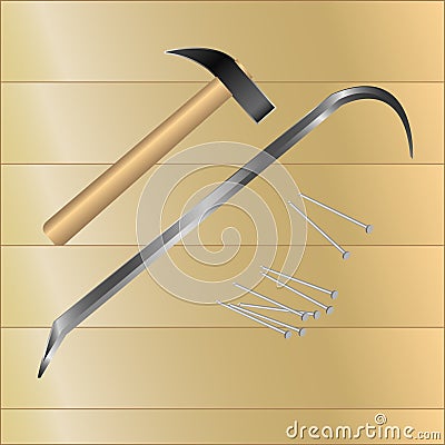 Hammer, nails, crowbar Vector Illustration