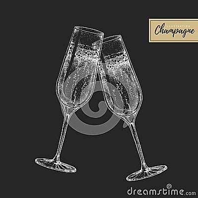 Vector illustration of hand drawing two clinking champagne glasses Vector Illustration