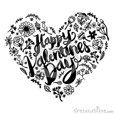 Happy Valentine`s Day Botanical Foliage Heart Vector Illustration