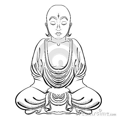 Vector Illustration of hand drawn Buddha on a white background. Vector Illustration