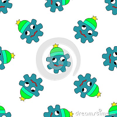 Vector illustration of hand drawn cute monster star in the hat. Colorful doodle character. Seamless pattern Vector Illustration