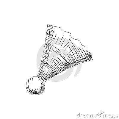 Vector illustration. Hand drawn doodle of shuttlecock for badminton from bird feathers. Sports equipment. Cartoon sketch. Cartoon Illustration