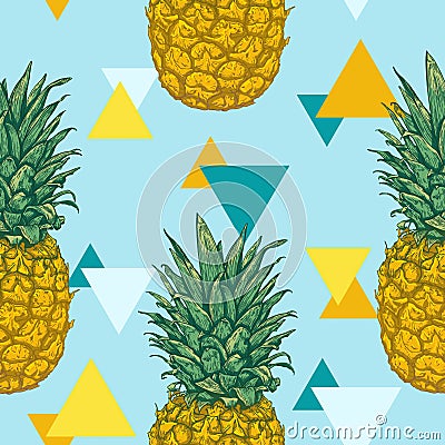 Vector illustration with hand drawn fresh pineapple Vector Illustration