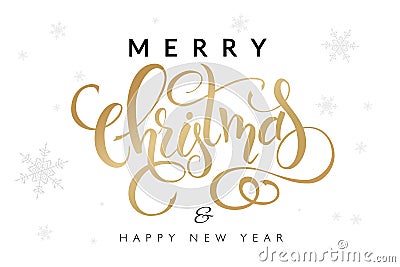 Vector illustration of hand drawn lettering - Merry Christmas and happy new year - with snowflakes on the background Vector Illustration