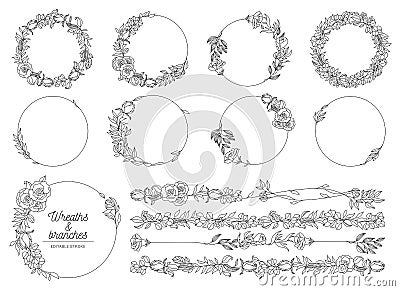 Vector illustration of hand drawn wreaths. Vector Illustration