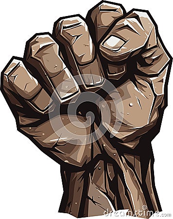 A closed hand, fist, made of rock stone Vector Illustration