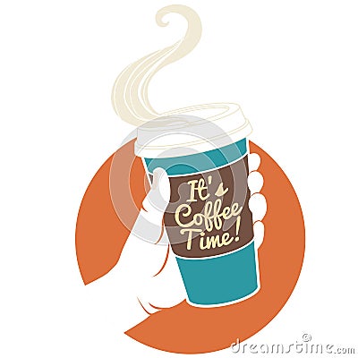 Vector illustration hand holding disposable coffee cup. Cardboar Vector Illustration