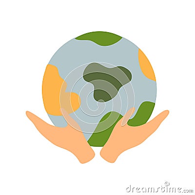 Vector illustration of a hand holding the Earth toll. Sticker, badge, print on the theme of protecting the natural Vector Illustration