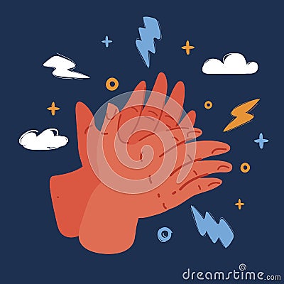 Vector illustration of hands applaud. Clapping ovation over dark backround. Vector Illustration