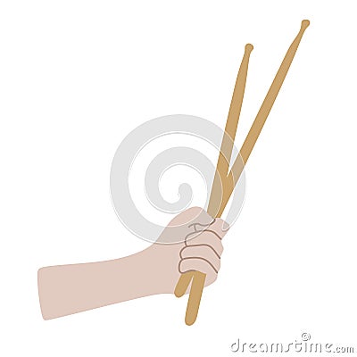 Vector illustration of Hands holding Drumsticks. Fist with Drum sticks isolated on white. Flat style Musical concept, Drummer day Vector Illustration