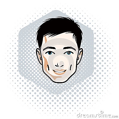 Vector illustration of handsome brunet male face, positive face Vector Illustration