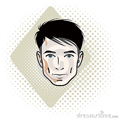 Vector illustration of handsome brunet male face, positive face Vector Illustration