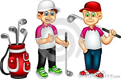 Handsome golfer cartoon standing with thumb up and smile Cartoon Illustration