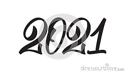 Vector illustration: Handwritten number lettering of 2021. Happy New Year Vector Illustration
