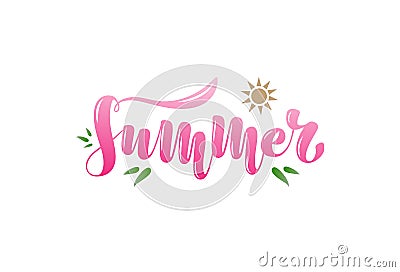 Vector illustration with handwritten phrase - Summer. Typography, Lettering, Handwritten Cartoon Illustration