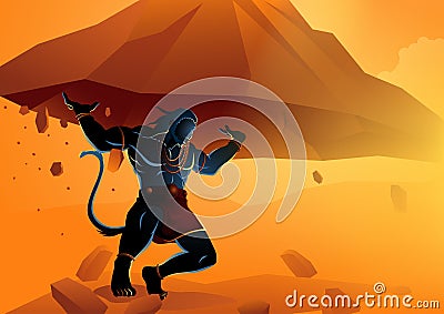 Hanuman lifting up Dronagiri mountain Vector Illustration