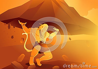 Hanuman lifting up Dronagiri mountain Vector Illustration