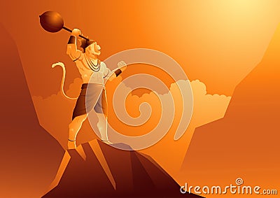 Hanuman standing on mountain Vector Illustration
