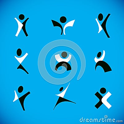 Vector illustration of happy abstract human with raised hands up. Business leader Vector Illustration