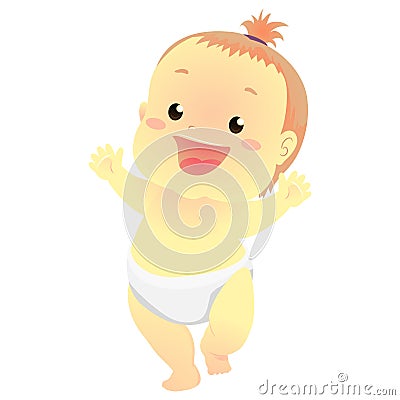 Vector Illustration of a Happy Baby learning to walk Vector Illustration