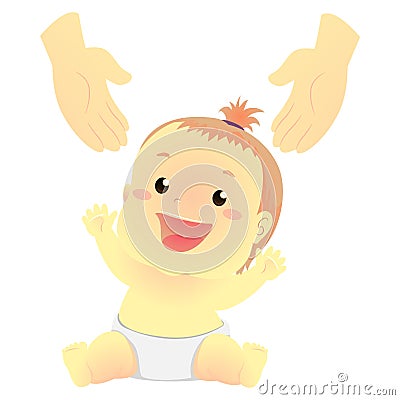 Vector Illustration of a Baby reaching a person hand Vector Illustration