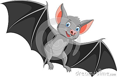 Happy bat cartoon flying Cartoon Illustration