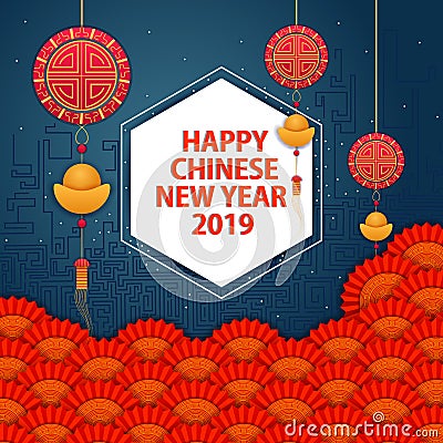 Happy Chinese New Year2019, Year of Pig greeting background Vector Illustration