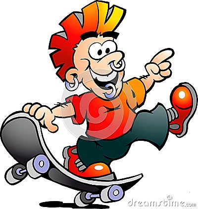 Vector illustration of an Happy Cool Skater Boy Cartoon Illustration